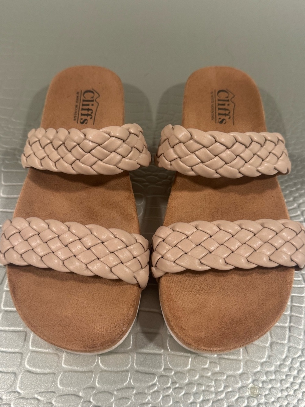 Cliffs by WHITE MOUNTAIN Nude Braided Double-Strap Slide Sandals